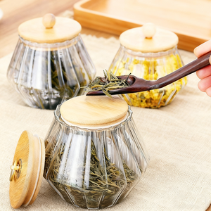 Thủy Tinh Trong Suốt Trà Jar Với Nắp Tre Kín Lưu Trữ <span class=keywords><strong>Container</strong></span> Cho Lá Lỏng Lẻo Trà Gia Vị Và Khô Thực Phẩm - Product Image 6