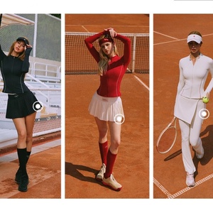 Customt Recycled Fabric Polo Collar <b>Zipper</b> <b>Jacket</b> Tennis Set High-Waisted Elastic Long Sleeved Golf Top Printed Waist Breathable - Product Image 3