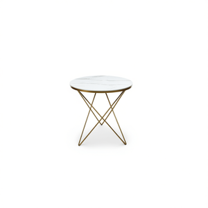 Tavolino da Caffè Moderno Rotondo con Piano in Marmo e Struttura in Metallo per Soggiorno - Product Image 1