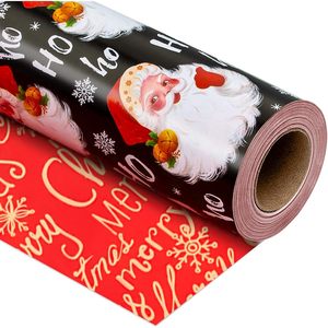 Black Christmas <b>Wrapping</b> <b>Paper</b> Roll Santa Claus Design Double Side 46.8 Sq Ft Recyclable Gift Craft Packaging - Product Image 1