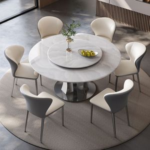 Juego de mesa y sillas de comedor Super Crystal Stone de 6 piezas, redondo, de piedra microcristalina, estilo minimalista italiano. - Product Image 3