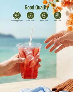 Gobelets jetables transparents en plastique de 16 oz avec couvercles et pailles, sans BPA, pour café glacé, smoothies, jus, sodas et fêtes - Product Image 5