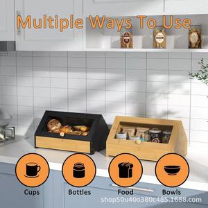 Caja de Pan de Madera con Tapa Abatible de Acrílico Transparente, Contenedor de Alimentos para Encimera de Cocina, Caja de Almacenamiento Rectangular de Bambú de Color Sólido - Product Image 1