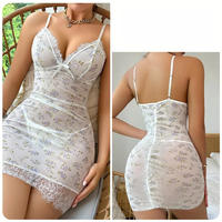 Ensemble de Nuit Érotique pour Femme : Caraco en Dentelle à Imprimé Floral, Jupe Longue d'Été Respirante, Tenue d'Intérieur Romantique et Séduisante