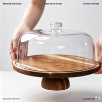 Support à gâteau en bois en gros avec couvercle en verre transparent, plateau de service rond pour l'affichage de pains et desserts, fournitures hôtelières en vrac