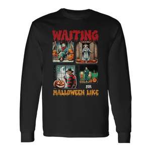 Camiseta de manga larga con escena de película de terror de Waiting For Halloween Like Killers - Product Image 1