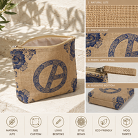 Pochette cosmétique en toile de jute naturelle avec fermeture éclair, logo personnalisé imprimé, sac de rangement de voyage de luxe en jute écologique réutilisable, sac cadeau