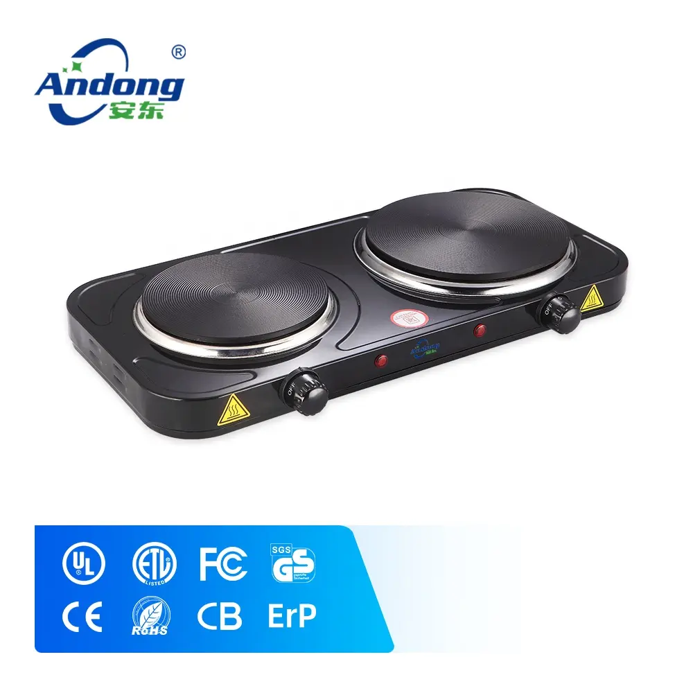 Andong 2500W double burner electric solid cooking hot plate electric stove with double solid cast iron top