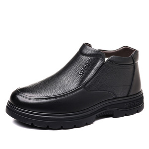 Bottes d'hiver pour hommes en cuir véritable, doublure en fourrure chaude, semelle extérieure en caoutchouc antidérapante, bout rond, bottes de neige - Product Image 5
