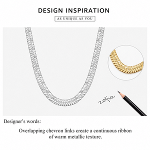 Collier chaîne chevron plat en acier inoxydable plaqué or 14 carats sous vide, réglable 43+5 cm, largeur 0,4 cm - Product Image 3