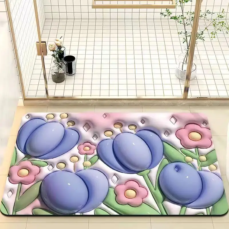 Nouvel arrivage 2023 tapis de bain imprimé 3d, tapis de porte décoratif antidérapant pour bain 50x80x0.3cm