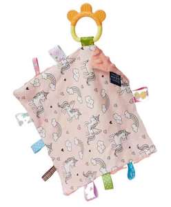 High Quality Organic Cotton Minky Dot Fabric Colorful Tags Baby Security Blanket with Silicone Teether