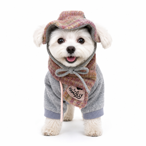 Ensemble de vêtements pour animaux de compagnie OEM : chapeau à carreaux, écharpe et sweat à capuche pour petits chiens et chats, tenue d'hiver - Product Image 2