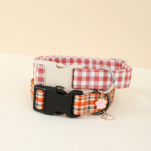 Collare per Animali Domestici <span class=keywords><strong>Luvi</strong></span> Nuovo in Nylon e Cotone Ispessito, Regolabile, con Motivo a Quadri Rosso Rosa, Semplice, per Gatti e Cani - Product Image 1