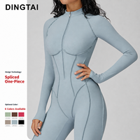 Combinaison une pièce Dingtai à blocs de couleur contrastés, demi-zip, pour femme, vêtement de sport, anti-transpiration, sans couture, bretelles spaghetti