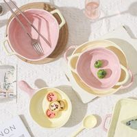 Bol de cuisson en céramique avec poignée assortie, compatible micro-ondes, design nordique minimaliste pour nouilles instantanées, salades, fruits et yaourts