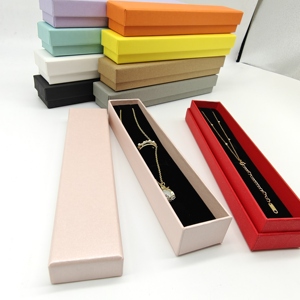 Hot Sale YMT01 Custom Logo Cardboard Paper Lid and Base Jewelry <strong>Gift</strong> <strong>Box</strong> for Necklace <strong>Long</strong> Chain <strong>Box</strong> With Floking Foam Insert - Product Image 4