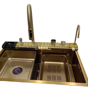 2024 <span class=keywords><strong>Tiktok</strong></span> or 304 acier inoxydable multifonctionnel Piano clé affichage numérique deux cascade amovible robinet évier de cuisine - Product Image 3