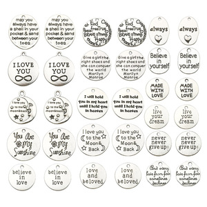 จี้เงินโบราณทรงกลมพร้อมตัวอักษรภาษาอังกฤษ I Love You สำหรับทำเครื่องประดับ DIY ชิ้นส่วนโลหะผสมสังกะสีชุบ - Product Image 5