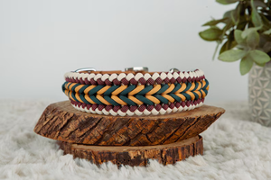 Durable hecho a mano al aire libre granate Paracord perro Correa y collar conjunto con trenzado amarillo blanco y verde acentos - Product Image 4