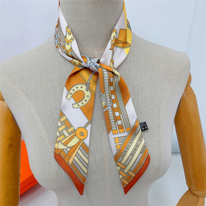 Шарф из твила с индивидуальным дизайном OEM, имитирующий шелк, для женщин, роскошные ленты для ручек сумок, модный головной платок, узкий длинный шарф - Product Image 2