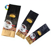Sac d'emballage pour café en plastique Mylar laminé noir mat à fond plat biodégradable imprimé sur mesure, sac à café thermoscellable