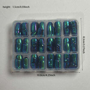 144 faux ongles à presser, effet miroir chromé bleu, dégradé scintillant, brillant, courts, carrés, couvrant entièrement l'ongle, pour femmes - Product Image 6