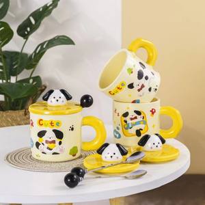Tasse à café <span class=keywords><strong>en</strong></span> <span class=keywords><strong>porcelaine</strong></span> <span class=keywords><strong>vintage</strong></span> 400ml mignon <span class=keywords><strong>chien</strong></span> faite à la main poupée de dessin animé 3d tasse <span class=keywords><strong>en</strong></span> céramique avec couvercle et cuillère - Product Image 2