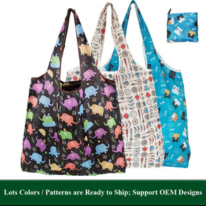 Bolso de mano plegable floral ecológico para supermercado, bolsas de compras reutilizables de poliéster medio con logotipos - Product Image 5