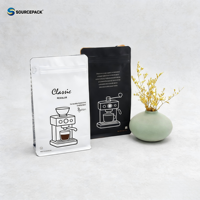 Sacs d'emballage pour grains de café personnalisés, 250g 500g, résistants à l'humidité, à fond plat, avec fermeture éclair et encoche de déchirement