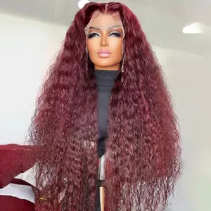 Burgundy 99J Deep Curly Lace Front Wigs Human Hair Red Colored 13X4 Transparent HD Lace Frontal Wigs For Black Women