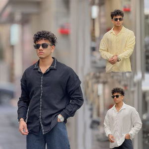 Camisa de Hombre Estilo Urbano Personalizada, de Algodón/Lino, con Botones Bordados, Manga Corta, Estampado Floral, Ecológica y Transpirable - Product Image 2