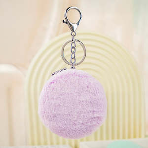 Fuzzy Plush Ball <b>Compact</b> <b>Makeup</b> Mirror Keychain Soft Pastel Color Round Folding Mirror Bag Pendant Purse Accessories Wholesale - Product Image 4