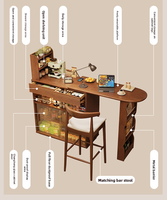 Table de bar rétractable, îlot étroit et armoire latérale intégrées pour salon, balcon et petits espaces domestiques
