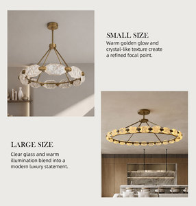 Villa Decor Circular Glass Pendant <b>Light</b> Antique Brass Metal Frame For Dining <b>Hall</b> Living Room Chandelier - Product Image 5