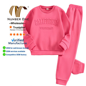 Ensemble de Survêtement Fille Automne Hiver 2 Pièces, Sweat-shirt Rose Molletonné Imprimé avec Relief 3D et Pantalon, Tenue de Sport Décontractée 5-13 Ans - Product Image 1