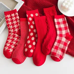 Thời Trang Mùa Xuân Và Mùa Hè Kẻ Sọc Dòng Dots Pattern Socks Red Mid-Calf Socks Hà Lan Quà Tặng Bông Vớ Cho Phụ Nữ