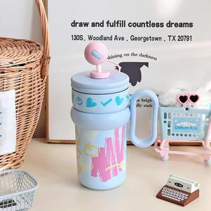Gobelet isotherme Kawaii Pastel <span class=keywords><strong>avec</strong></span> paille, tasse <span class=keywords><strong>en</strong></span> acier inoxydable au design graffiti pour l'école, le bureau et les voyages - Product Image 4