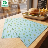 Papier d'emballage alimentaire écologique, imperméable, résistant à la graisse, enduit de PE, personnalisé, pour plateau, pour emballer les hamburgers, pour la pizza