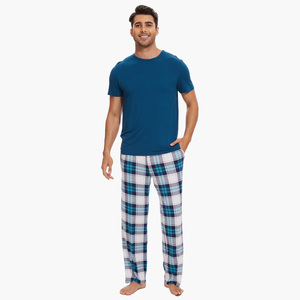 ชุดนอนผู้ชายคุณภาพพรีเมียมแบบกำหนดเอง ชุดนอนลายสก็อตสองชิ้น กางเกงผ้าฝ้าย ชุดนอนผู้ชาย - Product Image 1