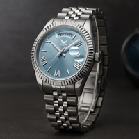 Montres à quartz pour hommes, vente en gros, luxe minimaliste, cadran bleu, étanches 5 bars, avec calendrier et semaine, Orologio Uomo
