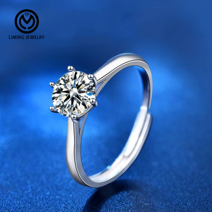 XJZ039 Anelli di Fidanzamento e Matrimonio Classici Regolabili in <span class=keywords><strong>Argento</strong></span> Sterling 925 con Moissanite da 0,5/1/2 Carati <span class=keywords><strong>per</strong></span> Donne - Product Image 3