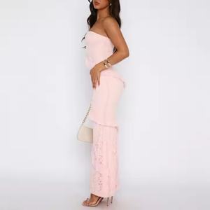 เดรสยาวแบบใหม่ล่าสุด ดีไซน์คอทรงโอ แต่งระบาย ผ้าทอเนื้อผ้าทึบ ตัดเย็บแบบพันรอบอก ไซส์ XL ซักได้ - Product Image 1