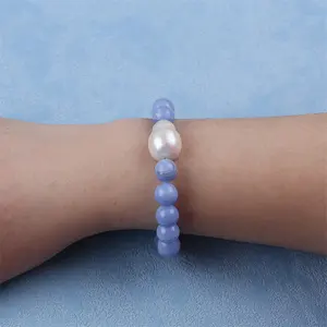 13-14mm Baroque Freshwater Pearl Earring Bracelet Blue Jewellery Set