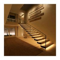 ACE escalier moderne avec balustrade en verre Invisible flottant en bois, escalier en fer et en bois