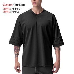 เสื้อยืดคุณภาพสูง ผ้าโพลีเอสเตอร์ผสมคอตตอน ทรงหลวม สีดำ สำหรับออกกำลังกาย ระบายอากาศได้ดี แห้งเร็ว พิมพ์ลายได้ตามต้องการ สำหรับผู้ชาย - Product Image 2
