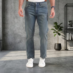 Men's Casual Mid-Waist Stonewashed Streetwear Straight-leg Woven Cotton <b>Embroidered</b> ODM Light Wash Dark Colored Denim <b>Jeans</b> - Product Image 2