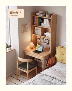 طاولة دراسة حديثة بسيطة مربعة من الخشب الصلب مع تصميم مريح رف كتب مكتبي مزدوج للكمبيوتر للتخزين - Product Image 5