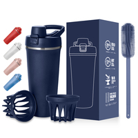 Nouveau design double paroi isolée en acier inoxydable 304 en gros protéine shaker bouteille d'eau sans bpa avec compartiments boule