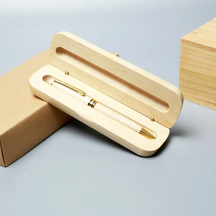 Caneta de madeira eco amigável, alta qualidade, impressão de gravura, logotipo personalizado, conjunto de caneta de madeira promocional com caixa de madeira
